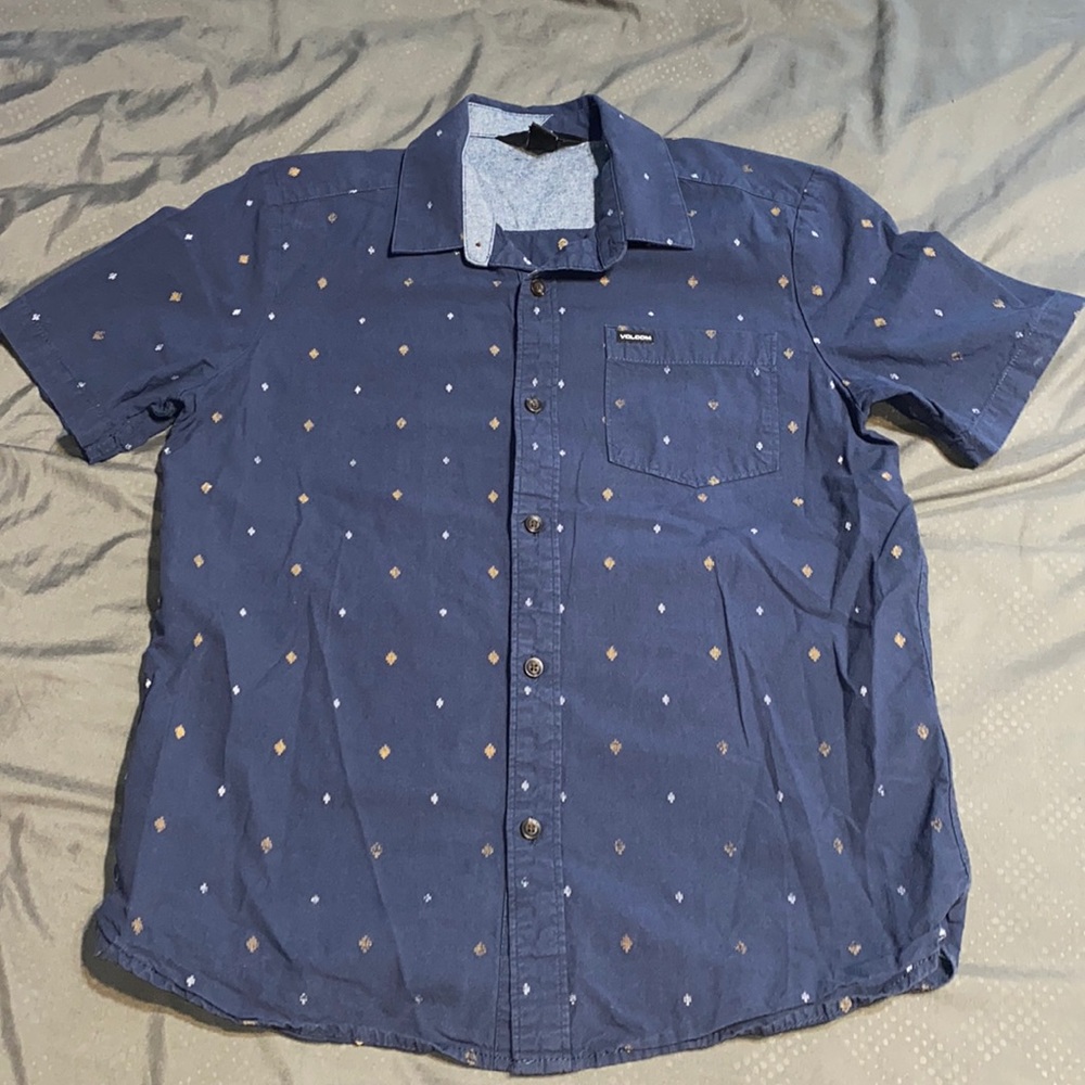 Volcom Boy Youth Navy Blue Short Sleeve Button Down Shirt